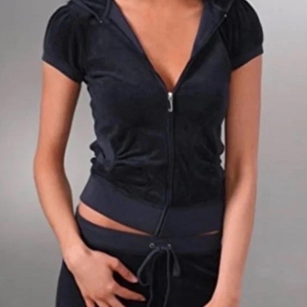 💍 JUICY COUTURE Velour Tracksuit Set 90s Y2K Licorice Black LARGE Shorts - Picture 5 of 6